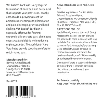 Vet Basics® Ear Flush,"Back label view of bottle with directions and barcode"