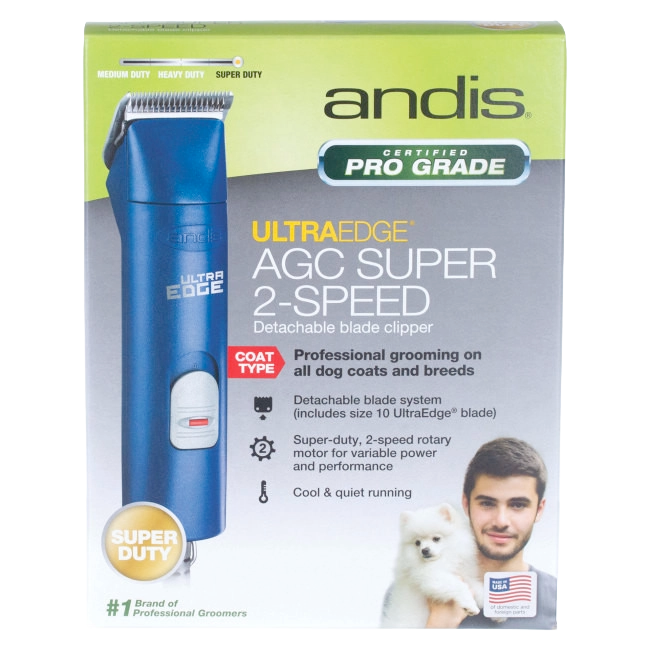 Andis® UltraEdge® Pro Clip AGC Super 2 Animal Clipper,"Retail box with blue clipper shown on front"