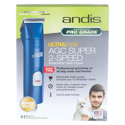Andis® UltraEdge® Pro Clip AGC Super 2 Animal Clipper,"Retail box with blue clipper shown on front"
