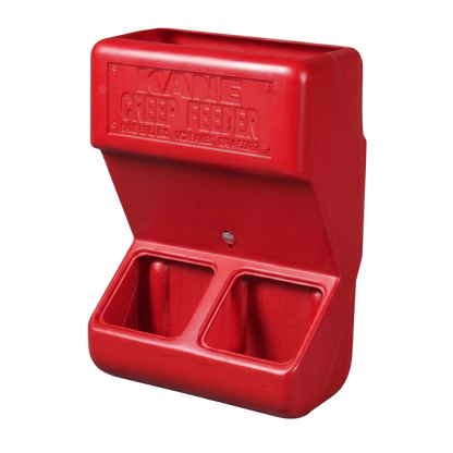 Creep Feeder,"Red plastic feeder with two front feed openings"