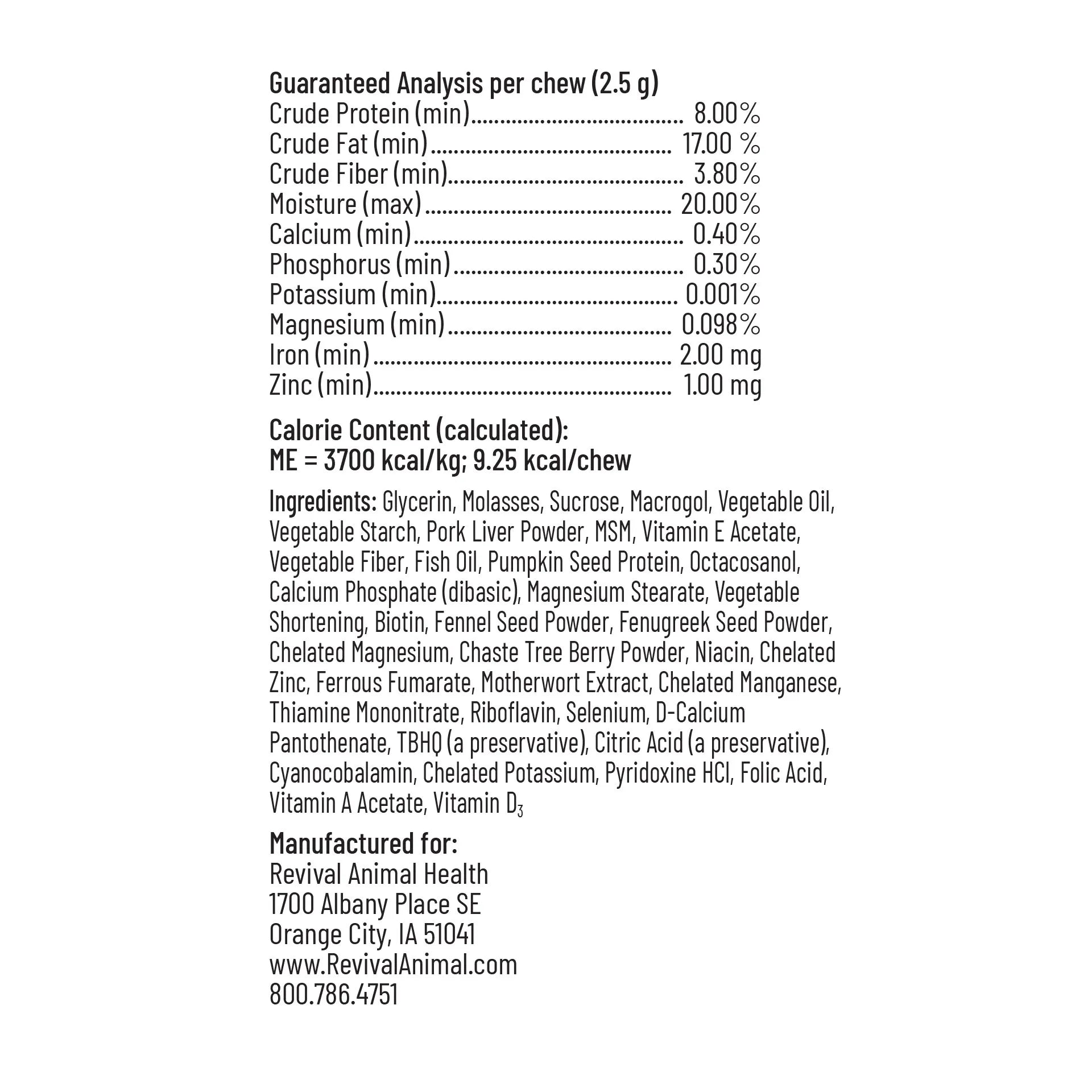 Breeder's Edge® Oxy Momma®,"Supplement facts and ingredients panel on package"