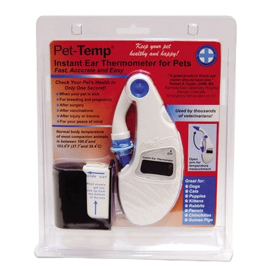 Pet Temp® Instant Ear Thermometer,"Digital ear thermometer in blister pack with black case"