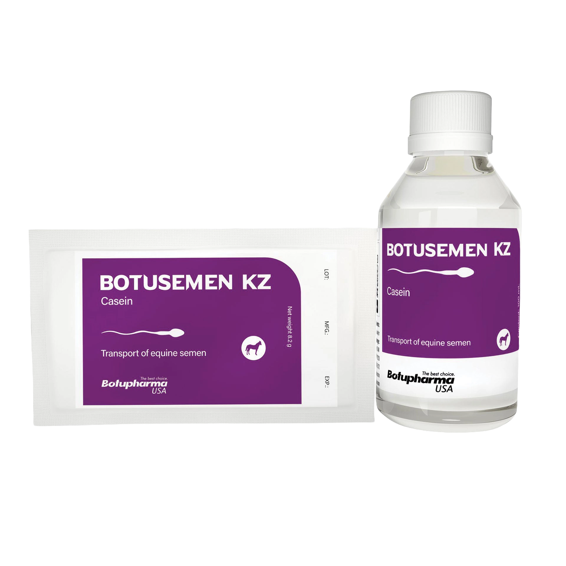 BotuSemen KZ,"Bottle and sachet with purple labels"