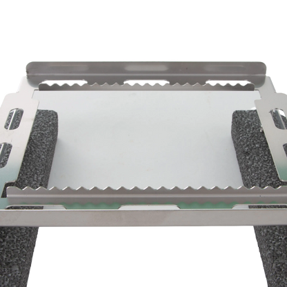 Floating Straw Rack,"Stainless steel rack with serrated slots and black foam side floats"