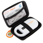 Pocket Hero™ ISO Microchip Scanner,"White handheld scanner in open black zip case with orange tag"