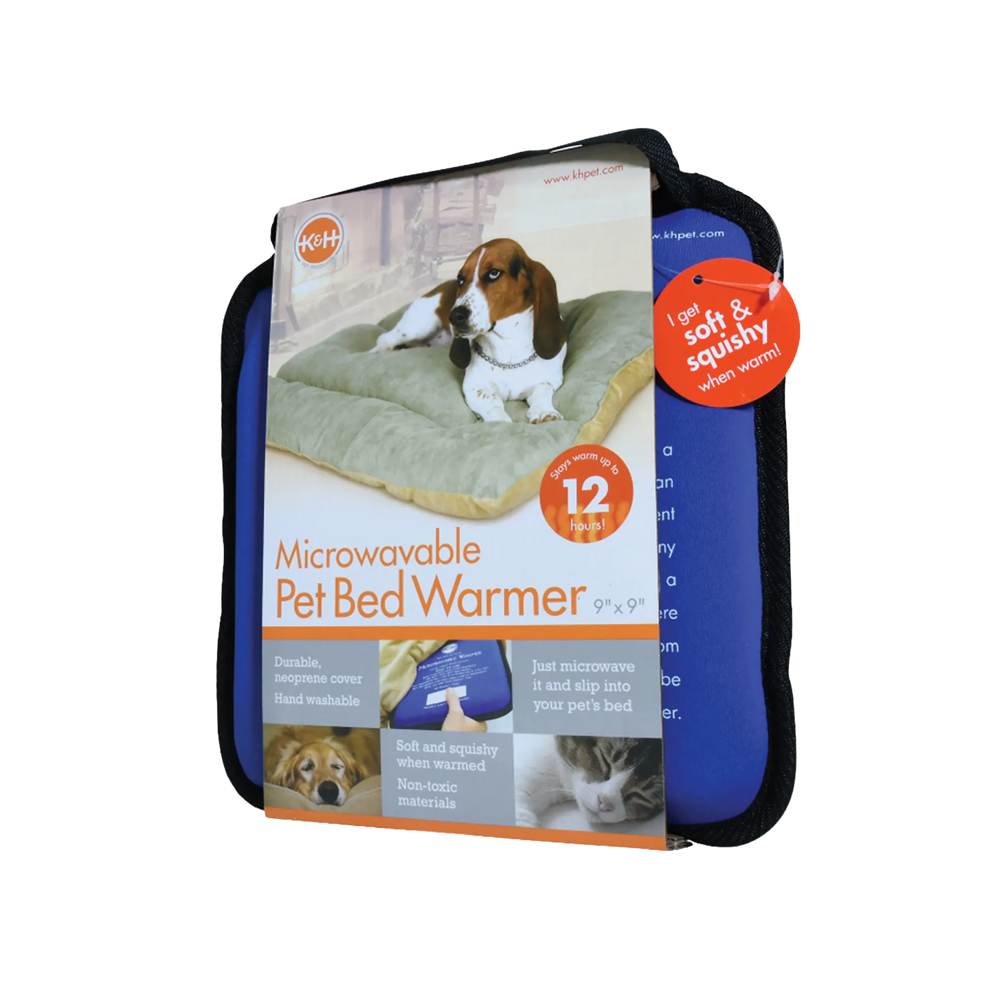 Microwavable Pet Bed Warmer,"Blue pet bed warmer with retail packaging sleeve"