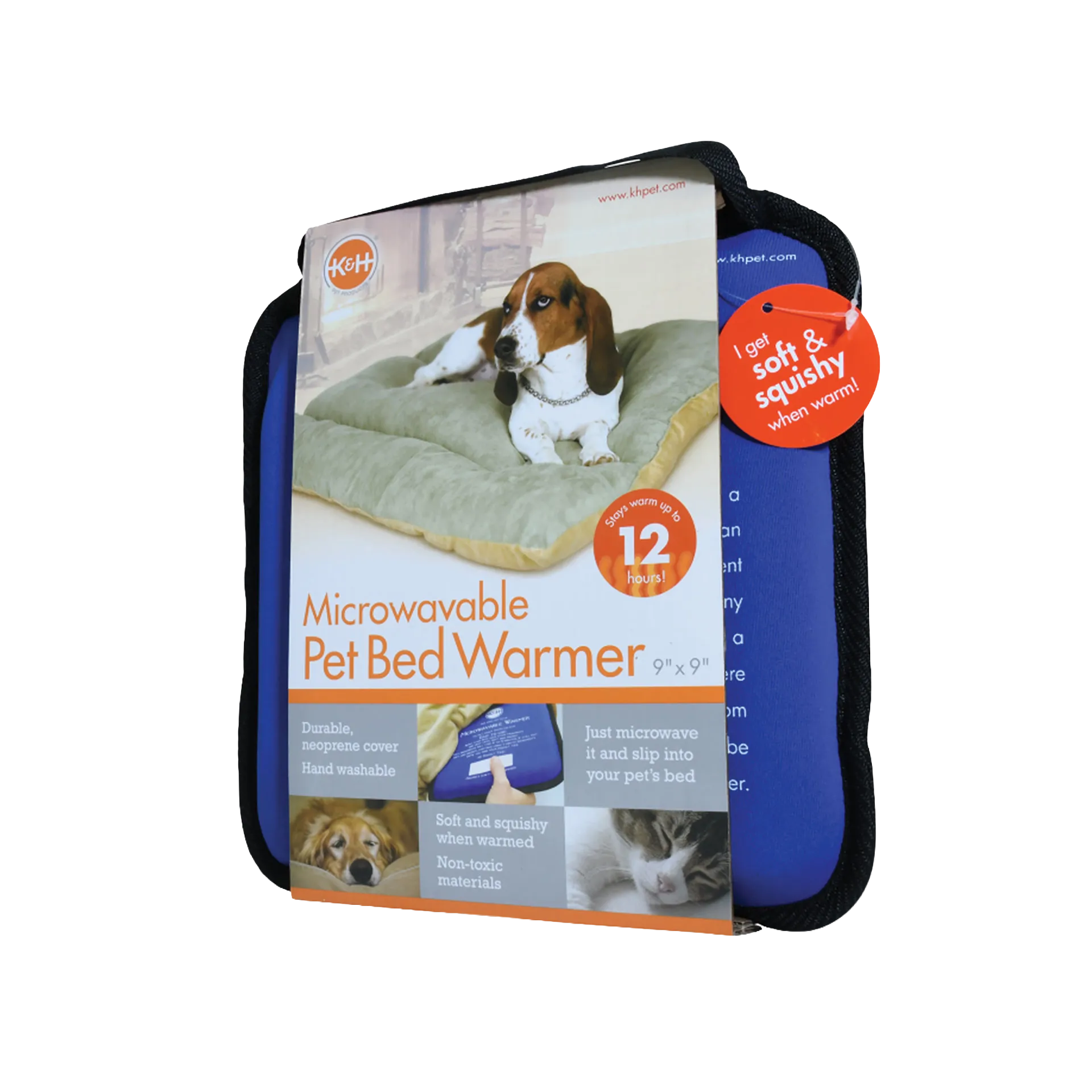 Microwavable Pet Bed Warmer,"Blue pet bed warmer with retail packaging sleeve"