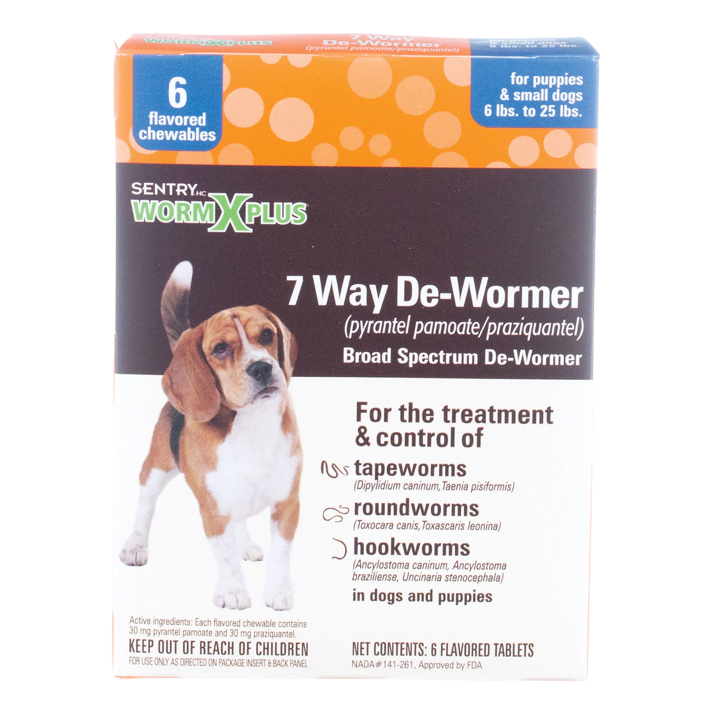 Worm X Plus®,"Front of de-wormer box with beagle image"