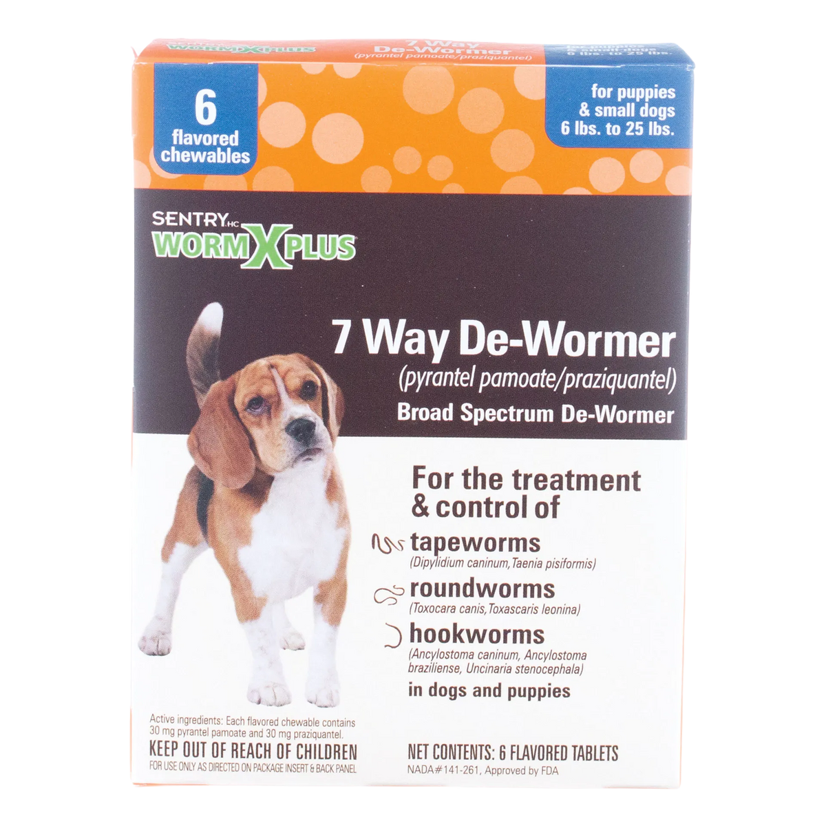 Worm X Plus®,"Front of de-wormer box with beagle image"
