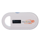 Pocket Hero™ ISO Microchip Scanner,"White handheld scanner with display screen and finger grip opening"