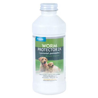 Worm Protector® 2X,"White bottle with green label and dog image"
