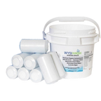 Wysiwash® Sanitizing System,"White bucket with caplets and blue wrapped refill roll"
