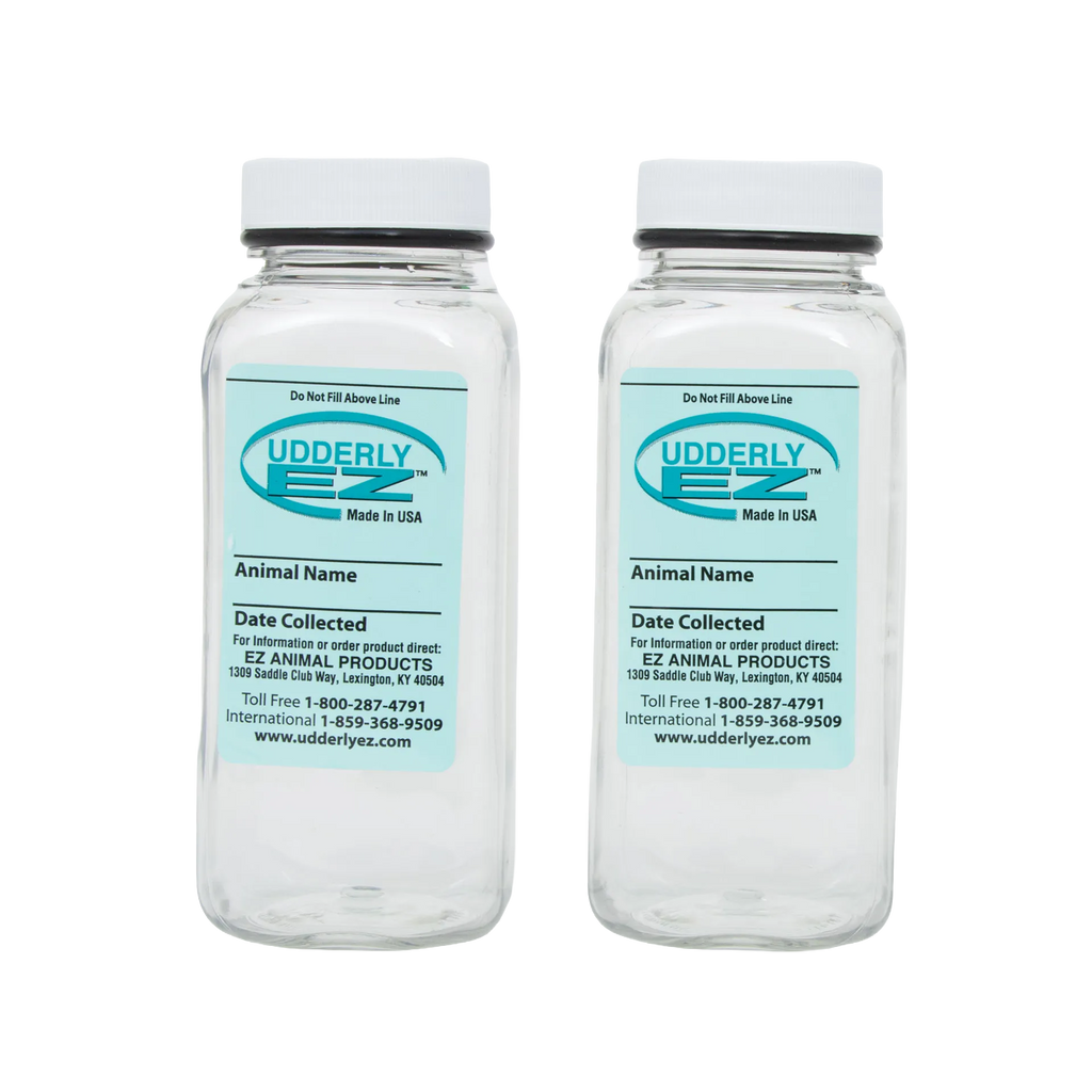 Udderly EZ Horse Milker,"Two clear collection bottles with white caps"