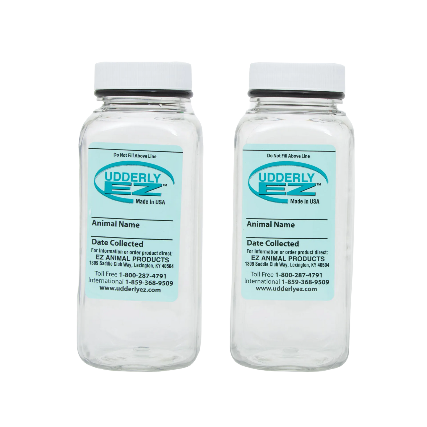 Udderly EZ Horse Milker,"Two clear collection bottles with white caps"