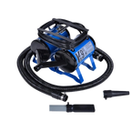 K-9 III Dog Dryer With FREE Water Peeler,"Blue dog dryer with hose and two black nozzle attachments"