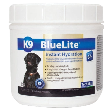 K9 Bluelite®,"White plastic supplement tub with dog label"