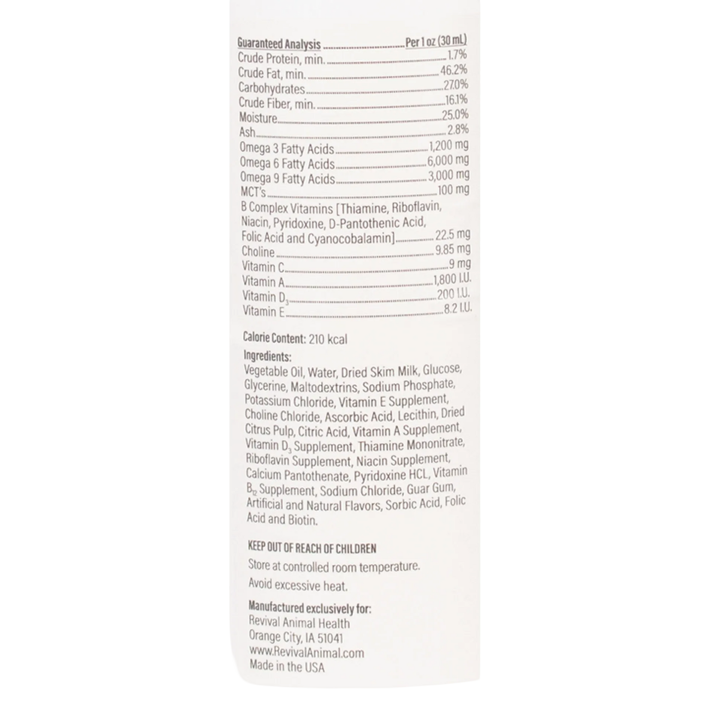 Doc Roy's® Forti Cal™ Liquid,"Side label view of bottle with nutrition facts and ingredient panel"