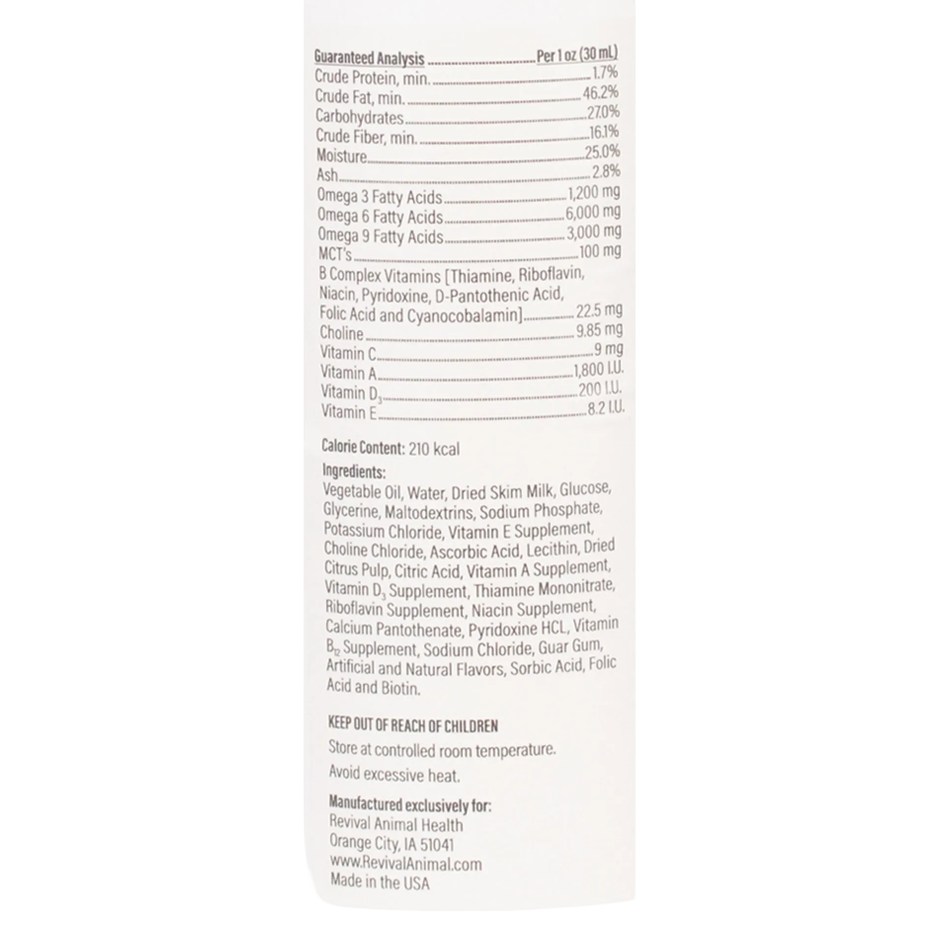 Doc Roy's® Forti Cal™ Liquid,"Side label view of bottle with nutrition facts and ingredient panel"
