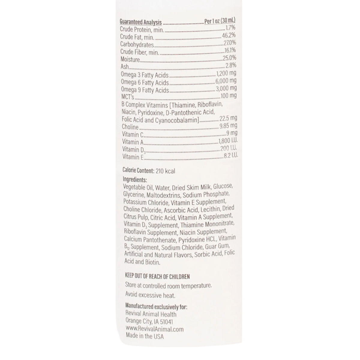 Doc Roy's® Forti Cal™ Liquid,"Side label view of bottle with nutrition facts and ingredient panel"