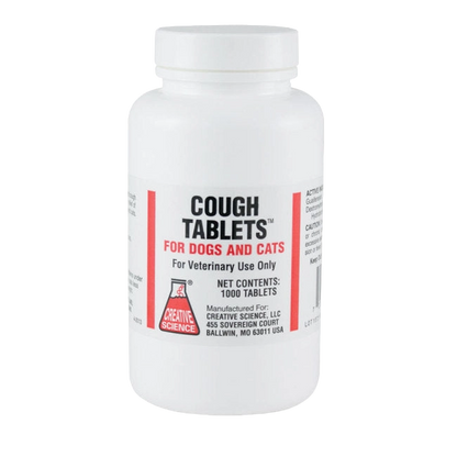 Cough Tablets™ for Dogs and Cats,"White plastic bottle with screw cap and front label"