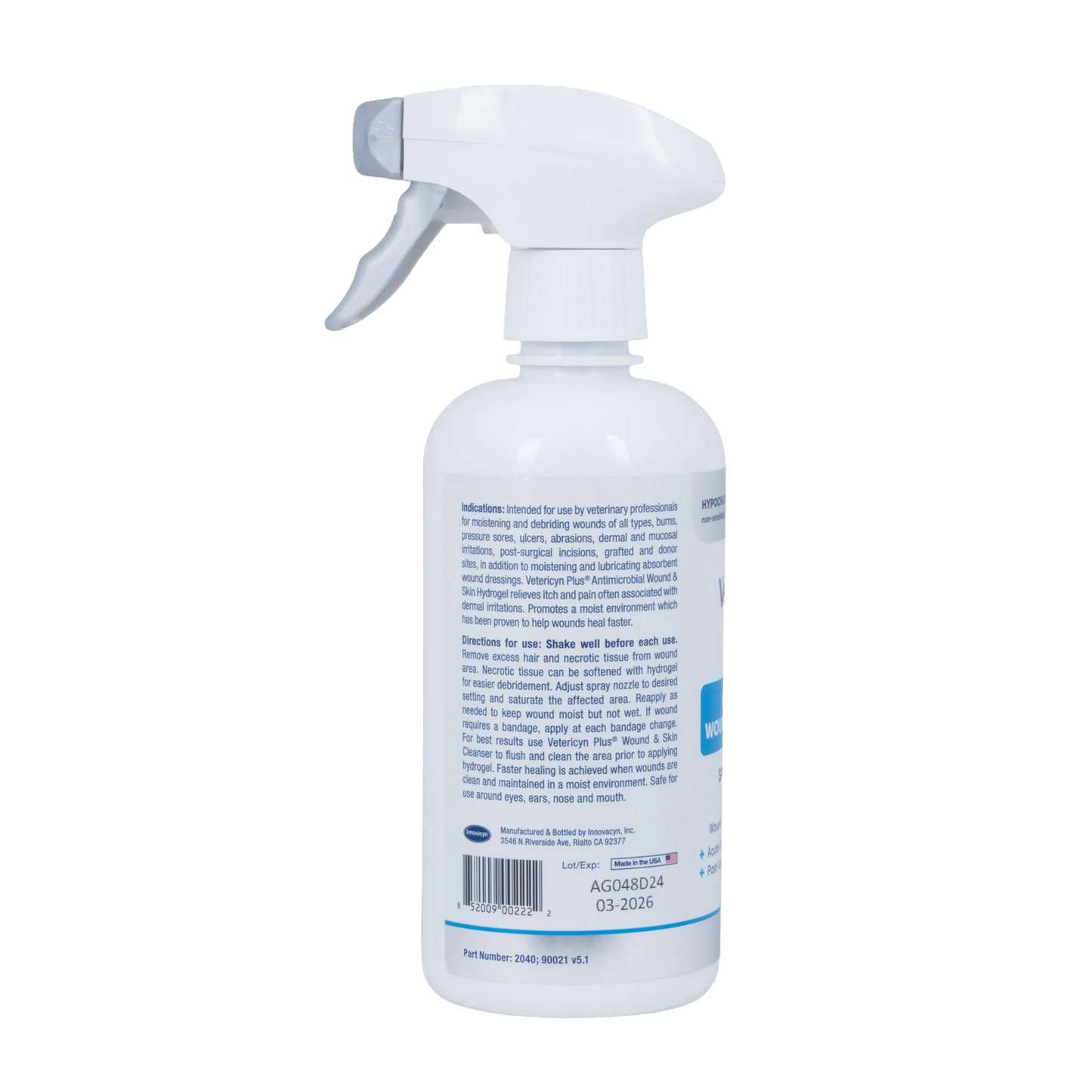 Vetericyn® VF Plus Wound & Skin Care,"White spray bottle with trigger nozzle, back label view"