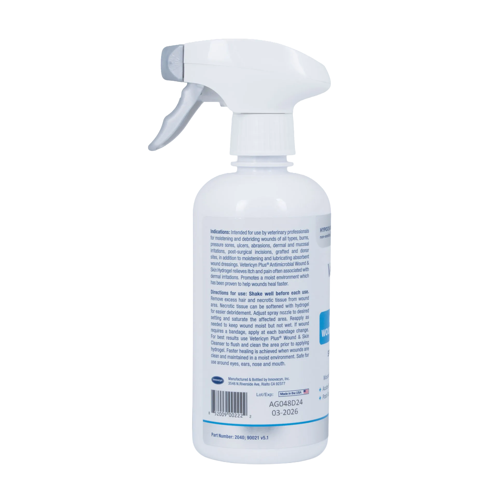 Vetericyn® VF Plus Wound & Skin Care,"White spray bottle with trigger nozzle, back label view"