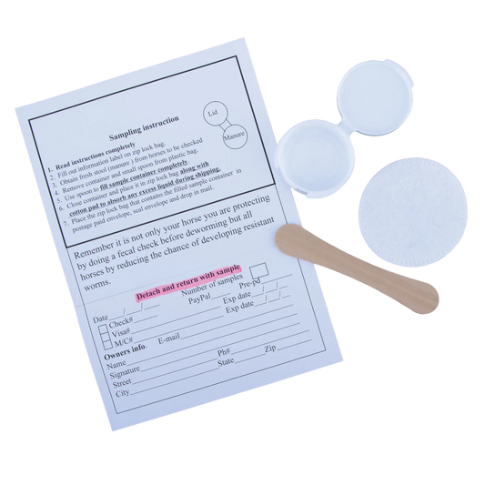 Equine Fecal Egg Count Test,"Sample container with hinged lid, wooden scoop, cotton pad and instruction sheet"