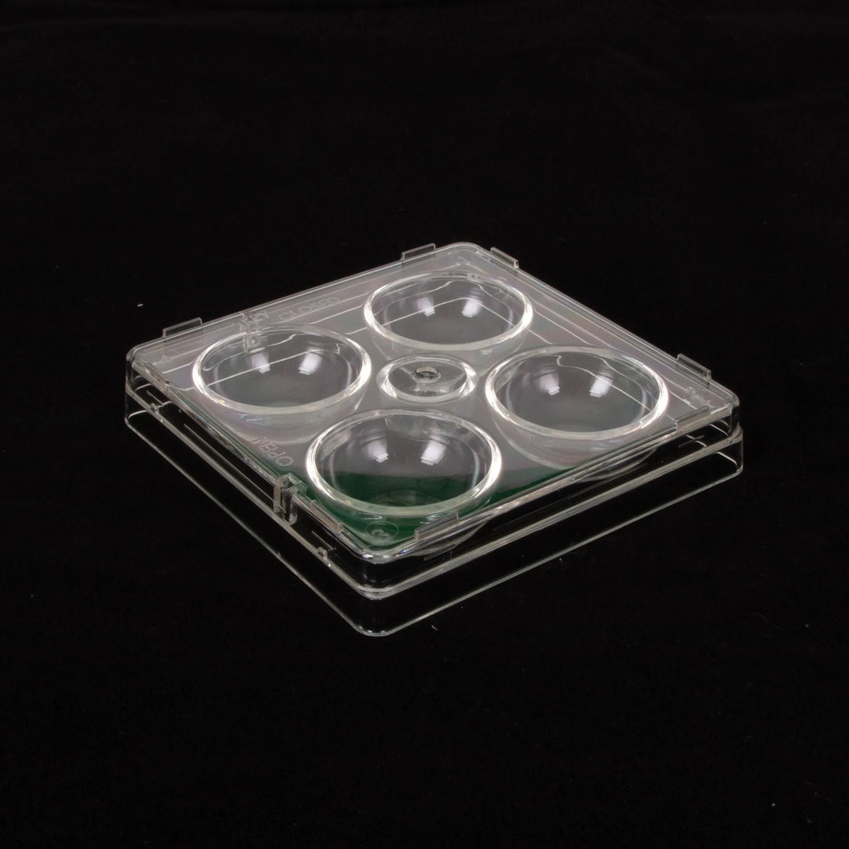 Search Dish-4 Well,"Clear 4-well culture dish with lid shown closed"