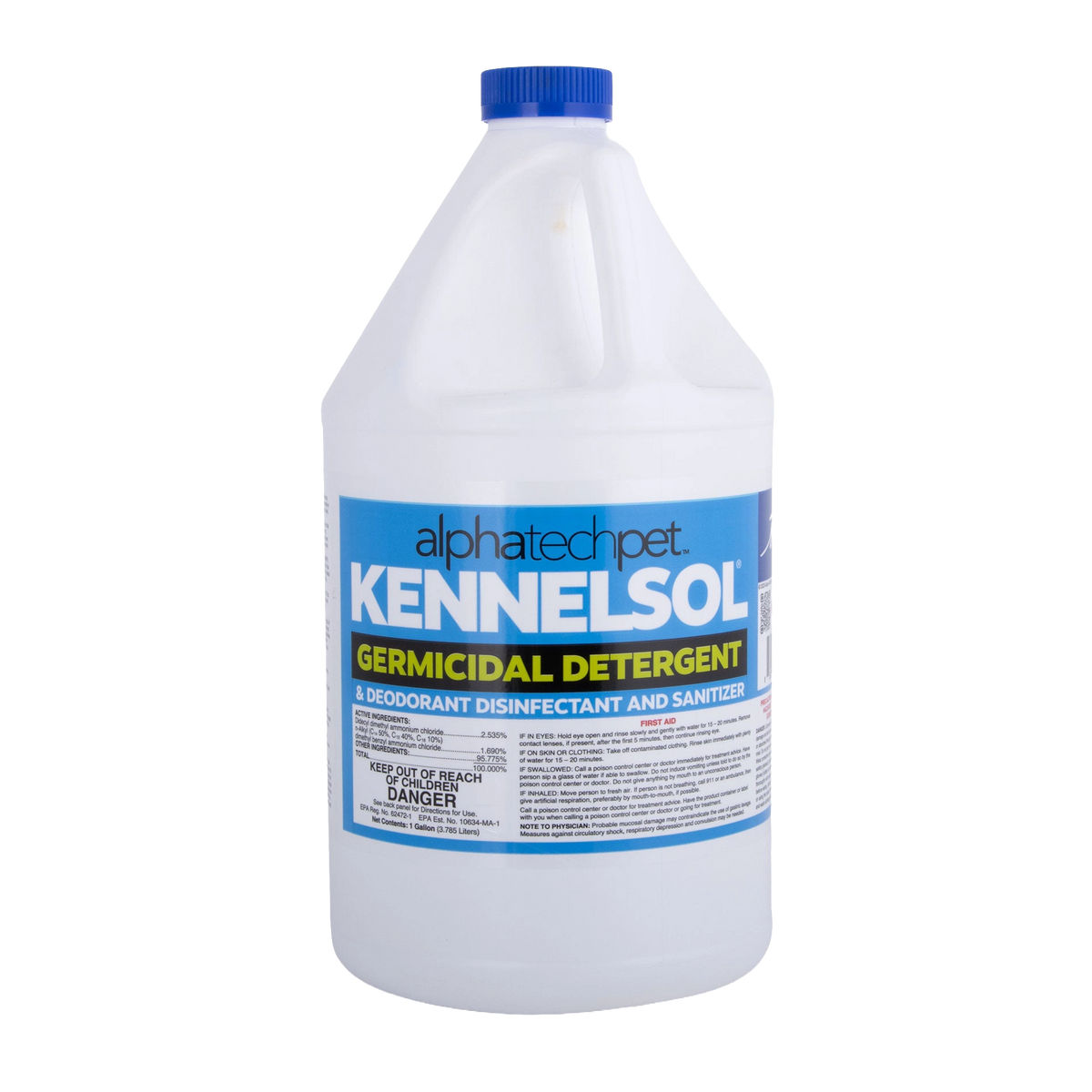 KennelSol® Cleaner - Kennel Detergent & Deodorant,"White gallon bottle with blue cap and front label"