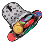 Car Seat Back Organizer Travel Bag,"Open organizer bag with toys, towel, and side compartments"