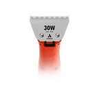 Emerge Clipper Orange with Wide 30 Blade,"Front view of orange clipper with wide silver blade"