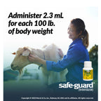 Safe-Guard® Dewormer for Goats Cattle,"White bottle with yellow label beside woman petting a goat"